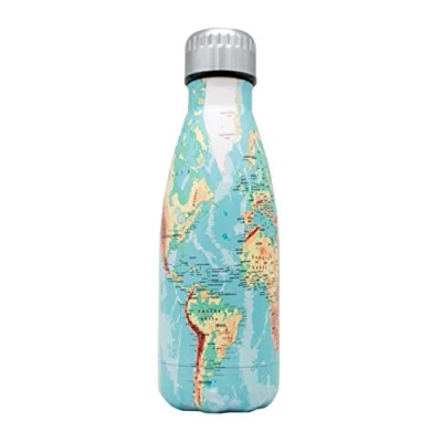 Immagine di NERTHUS Doble Pared FIH 761 Thermos a Doppia Parete per Freddi e Caldi, Design mappamondo, 350 ml, Inox, Senza BPA, 18/8, Multicolore, Acciaio Inossidabile, Mappa