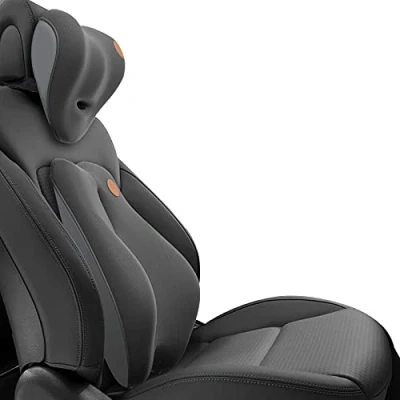Immagine di Ergocar Cuscino per Il Collo e Lombare Sedia da Ufficio/Auto/Gioco, Traspirante Memory Foam Cervicale Supporto, Nero (Nessuna funzione di massaggio)