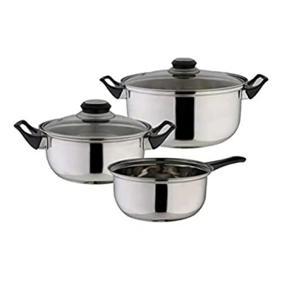 Immagine di axentia Set di pentole Compact, coperchio vetro, acciaio inossidabile, 5 pezzi, pentola da cucina,