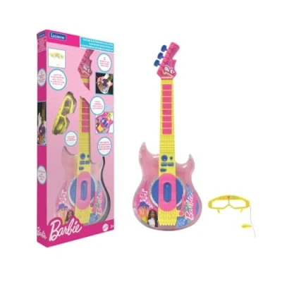 Immagine di Lexibook, Barbie, Chitarra Elettronica con Microfono e Occhiali per Cantare Stile, 2 Modalità di Gioco, Melodie Dimostrative, Effetti Luce, Rosa/Giallo, K260BB