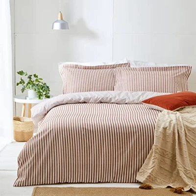 Immagine di The Linen Yard Hebden Set copripiumino matrimoniale, in cotone, pecan