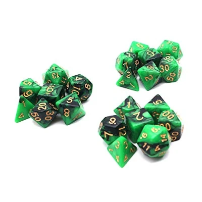 Immagine di DollaTek Dadi poliedrici Set Giochi da Tavolo 3 x 7 (21 Pezzi) Serie Die D20 D12 D10 D8 D6 D4 DND Rpg MTG Doppi Colori One Piece (Nero e Verde)