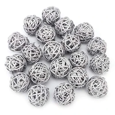 Immagine di Jenngaoo 20 Pezzi Palline in Rattan, di Vimini Decorative Sfere Riempitivi per Vasi La Festa Nuziale Giardino Decorazione Natalizia (Diametro 1,2 Pollici)(Argento) (Argento)
