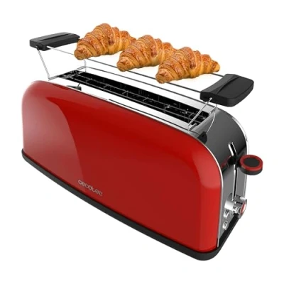 Immagine di Cecotec Tostapane Verticale 1 Slot Lunga Toastin&#039; time 850 Red Long. W, 2 fette di pane, fessura larga 3,8 cm, supporto per panini e vassoio raccogli briciole, acciaio inossidabile, rosso