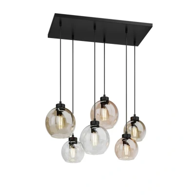 Immagine di TK Lighting Lampada a sospensione Cubus, 74 cm, 6 luci, trasparente/miele/marrone, vetro