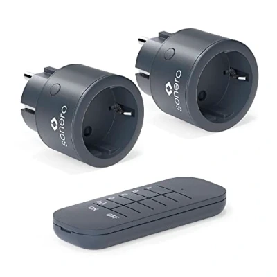 Immagine di sonero® set di prese radio 2300 watt 1x telecomando, 2x per uso interno, portata 30 m, antracite