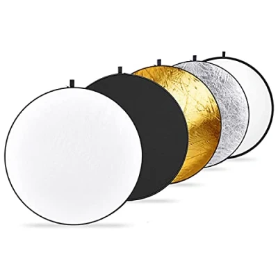 Immagine di NEEWER 60cm Riflettore di Luce Diffusore 5 in 1 Multi Disco Pieghevole con Borsa Traslucido, Argento, Oro, Bianco e Nero per Fotografia da Studio Illuminazione Esterni