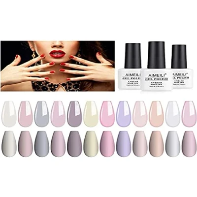 Immagine di AIMEILI Smalto Semipermente Chiaro Rosa Nudo Kit Semipermanente Unghie in Gel UV LED Smalti Colorati per Manicure Soak Off Polish Set 12 x 8ml Numero 3