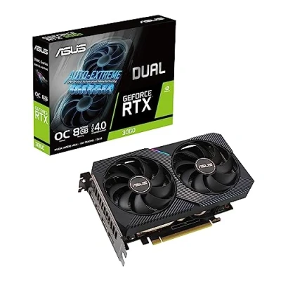 Immagine di ASUS Dual NVIDIA GeForce RTX 3060 OC Edition Scheda Video Gaming, GDDR6 8GB, PCIe 4.0, HDMI, DisplayPort, Design Ventole Axial tech, Tecnologia 0db, Nero