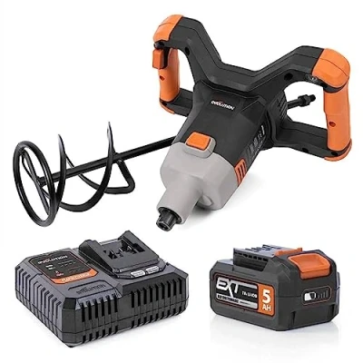 Immagine di Evolution Power Tools R120MXR LI (Caricata) Miscelatore Senza Fili, Portatile, Pagaia Inclusa (Perfetto Per Gesso, Vernice, Malta, Cemento), Batteria E Caricabatteria