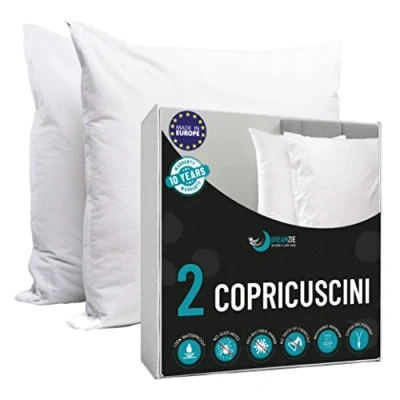 Immagine di Copricuscino Letto 40x70 Antiacaro Anallergico Made in EU &amp; OEKO TEX by Dreamzie Copri Cuscini con Cerniera Impermeabili