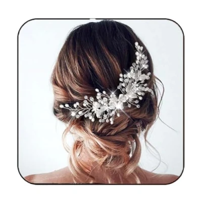 Immagine di Unicra Accessori per capelli con fiore di vite perla decorazioni fascia sposa coroncina strass la damigella d&#039;onore e le donne (Argento)