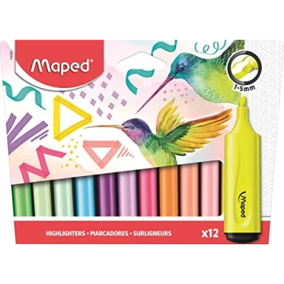 Immagine di Maped Evidenziatore extra morbido e flessibile FLUO PEPS x12 Risultato di marcatura perfetto, anche su superfici irregolari con clip sul cappuccio punta smussata: 1 5 mm spessore del tratto
