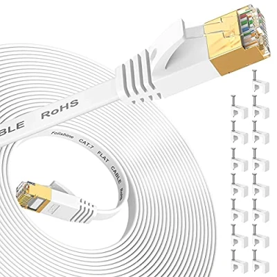 Immagine di Folishine cavo Ethernet 20M, Cat7 Internet ad alta velocità con connettore RJ45 placcato oro, LAN schermato per switch di rete, più veloce Cat5/Cat5e/Cat6 Bianco