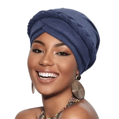 Immagine di DRESHOW Donna Africane Turbante Pre Legato Copricapo a treccia Testa Avvolge Cappello Boho Chemio Cap Elastico Annodato Berretto