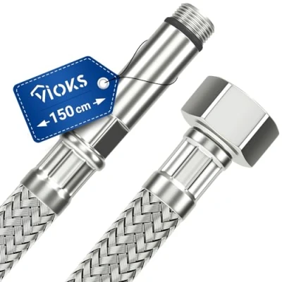 Immagine di tubo corazzato, 150 cm, flessibile con dado di raccordo da 1/2&quot; e filettatura esterna M10, per acqua potabile, intrecciatura in acciaio inox