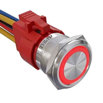 Immagine di APIELE 22MM Latching Metallo Interruttore a pulsante,interruttore autobloccante pulsante 12VDC 10A，Alloggiamento in alluminio con LED impermeabile spina pre cablata(rosso)