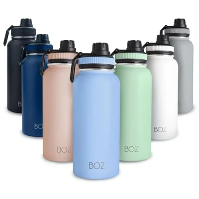 Immagine di BOZ Borraccia Termica 1 Litro in Acciaio Inossidabile a Doppia Parete (Azzurro), Bottiglia per Bevande Fredde e Calde, Inox Priva di BPA, Thermos Senza Retrogusto Metallico
