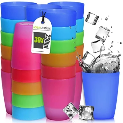 Immagine di idea station Neo Bicchieri Plastica 30 x 250 ml colorati Bicchiere Bambini infrangibile riutilizzabile Set Acqua ideale per compleanno e campeggio