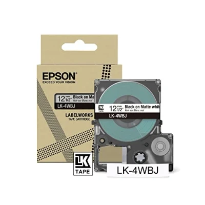 Immagine di Epson LabelWorks LK 4WBJ Cartuccia a nastro per etichettatura compatibile con LW C610 e C410 Bianco opaco/nero 12mm