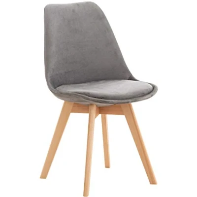Immagine di CLP Sedia da pranzo Linares Plastic I Tessuto Velluto Corda Aspetto pelle Poltrona con struttura in legno, Colore:grigio, Materiale:Velluto