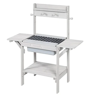 Immagine di roba Cucina per Bambini BBQ Cameretta, Giardino, Terrazza, Esterno Resistente alle Intemperie Banco in Plastica e Ripiani Regalo Compleanno, Natale, Pasqua Legno Laccato Grigio