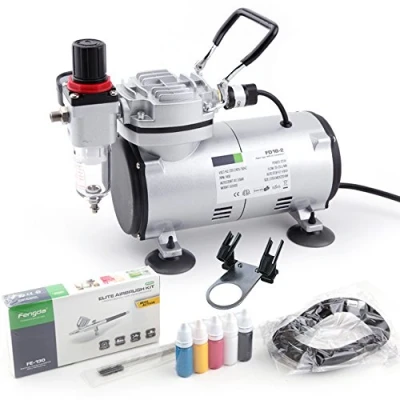 Immagine di Fengda Kit aerografo di base con compressore FD 18 2 potente pressione esercizio e forte flusso d&#039;aria, FE 130, manuale accessori, Grigio