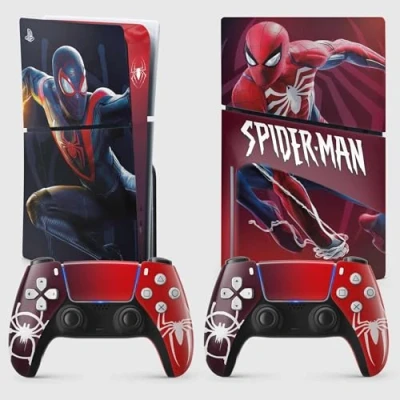 Immagine di adesivo per la PS 5 Slim Spider, 5, Console e Controller, edizione Disco, Skin Miles Moralles (2 Controller)
