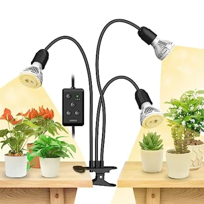 Immagine di SANSI Lampada a LED per Piante da Interno, 30W (equivalenti 450W) Spettro Completo 3 Clip Collo di Cigno con Timer 4/8/12 Ore, Crescita Alta PPFD Giardino, Serra