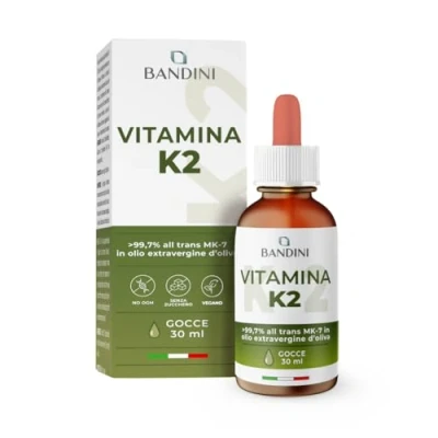 Immagine di Bandini® Vitamina K2 MK 7 200 mcg per Goccia Integratore in Olio Extravergine di Oliva 30 ml con Contagocce Supporto Ossa e Coagulazione Normale Alta Biodisponibilità Facile Assunzione