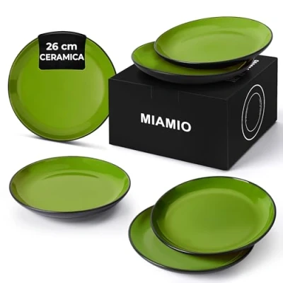 Immagine di MIAMIO Set di piatti/Set stoviglie in ceramica stoneware Collezione Le Papillon (Verde, 26 cm)
