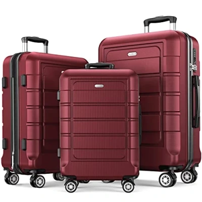 Immagine di SHOWKOO Set di Valigie Rigide 3 Pezzi Espandibile ABS+PC Leggero Ultra Durevole Valigia Trolley da Viaggio con Chiusura TSA e 4 Ruote Doppie (M L XL, Rosso)