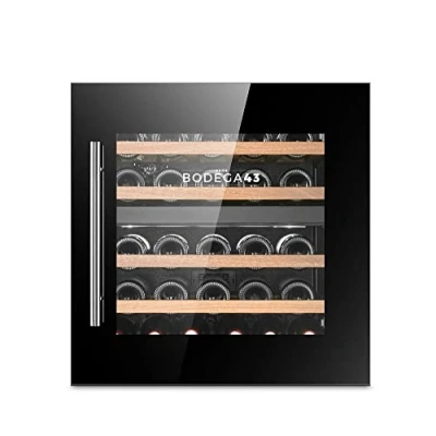 Immagine di BODEGA43 25 Cantinetta vino da incasso 2 zone di temperatura, 5 20 C, 69 litri, bottiglie, ripiani, 38 dB, 59 x 56.5 59.8 cm, Nera