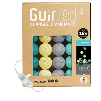 Immagine di GuirLED Guirlanda luminoso a LED per batuffoli di cotone USB Luce notturna bambini 2h Alimentatore doppio 2A incluso 3 intensità 16 sfere 1,6m Scandinavo