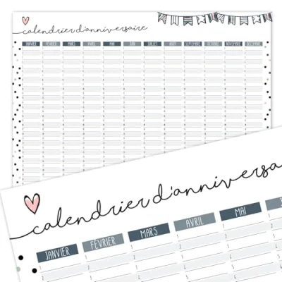 Immagine di calendario di compleanno con coriandoli, DIN A3, in francese, indipendentemente dall&#039;anno, permanente per ragazze, donne, ufficio, WG tutta la famiglia I dv_709