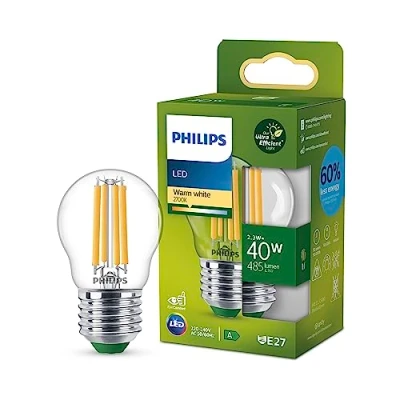 Immagine di Philips LED Lampadina Sfera A Filamento Classe Ultra Efficiente, 40W, E27, Luce Bianca Calda,