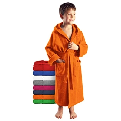 Immagine di Arus Accappatoio per Bambino e Bambina, 100% Cotone Spugna, con Cappuccio, Ampia Scelta di Colori, Arancione, 140