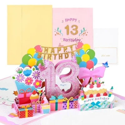 Immagine di joyoldelf biglietto di auguri pop up per 13 anni, 3D, compleanno, con busta donne, mamme, ragazze, uomini, amici, romanticismo