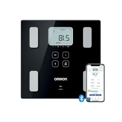 Immagine di OMRON VIVA Bilancia smart e misuratore della composizione corporea Bluetooth con calcolo di grasso corporeo, peso, viscerale, muscolatura scheletrica, metabolismo basale BMI
