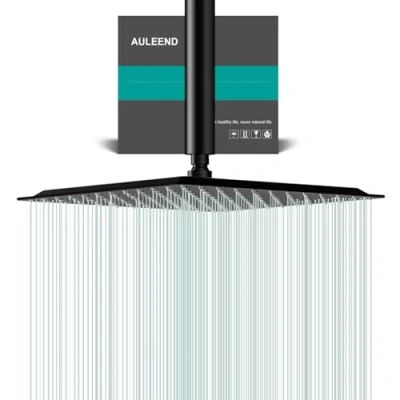 Immagine di Docce Fisso Quadrato Soffione Doccia a Pioggia In Acciaio Inox con Getti Silicone Anticalcare 304 Ultra Sottile (Nero, 30 cm)