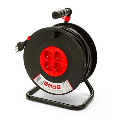 Immagine di VELAMP REEL IT 50 Prolunga Elettrica con Avvolgicavo 50mt 4 Prese Polivalenti (Schuko + 10/16A) Spina Grande 16A Interruttore di Protezione Cavo elettrico multipolare 3G Sezione 1,5 mm²
