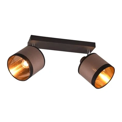Immagine di Reality Spot Bar Davos R81552041, Metallo Nero opaco, Paralumi Tessuto Tortora/Nero/Oro, escl. 2x E14