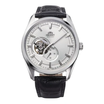 Immagine di Orient Contemporary Small Seconds Semi Skeleton Orologio Uomo Automatico a Carica Manuale Casual Cinturino In Pelle Nero Cassa Acciaio Quadrante Bianco RA AR0004S30B AR0004S