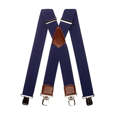 Immagine di Olata Bretelle da Uomo a Forma di X con Pelle Marrone, Extra Larghe, 5 cm. Blu