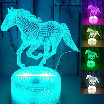 Immagine di Jinson well 3D Cavallo Lampada LED Illusione Ottica Luce Notte Notturna 7 Cambio Colore Touch Switch Tavolo Decorazione Lampade Con Acrilico Cavo USB Giocattolo