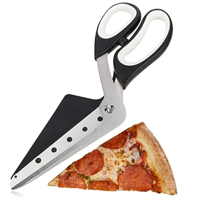 Immagine di COM FOUR® forbici pizza con paletta integrata tagliapizza lame in acciaio inox e pala (1x per 30,5 cm)