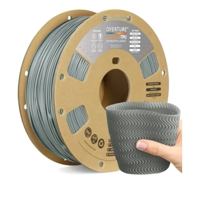 Immagine di OVERTURE Filamento TPU High Speed 1kg(2.2lbs), 1.75mm Flessibile HS per Stampante 3D, 1kg Bobina(2.2lbs), Precisione Dimensionale +/ 0.03 mm, 3D (HS Grigio)