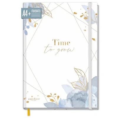 Immagine di paper&amp;you® taccuino foderato A4+ con elastico [Time to Grow] 156 pagine, 78 fogli a righe, bullet journal, sketchbook, diario sostenibile e climaticamente neutrale