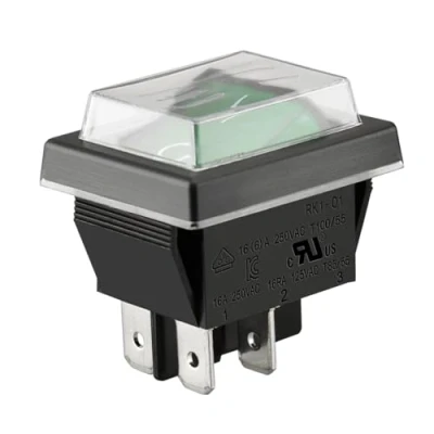 Immagine di Heschen, interruttore basculante on off, tipo DPST, 4 terminali, a luce verde, da 16 A, 250 V corrente alternata, con copertura impermeabile (1)