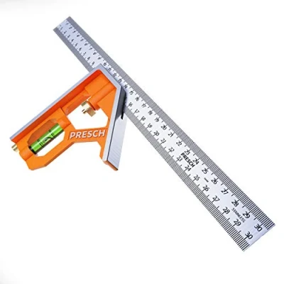 Immagine di Presch Squadra Combinata 300mm Metrica Universale da Falegname Precisa e Maneggevole, in Metallo, con Riga di Riscontro Tracciatore Strumento Misura Professionale